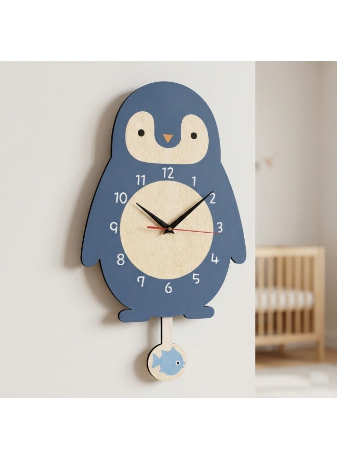 A wall clock with a pendulum in the shape of a moving penguin, featuring a cheerful, modern design, bright colors, high quality, quiet, silent movement, easy to hang, adding an attractive decorative touch and suitable for all tastes. - Image 2